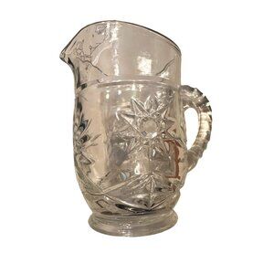 Vintage Anchor Hocking Pint Pitcher 5.25"H Clear Glass‎ Star of David